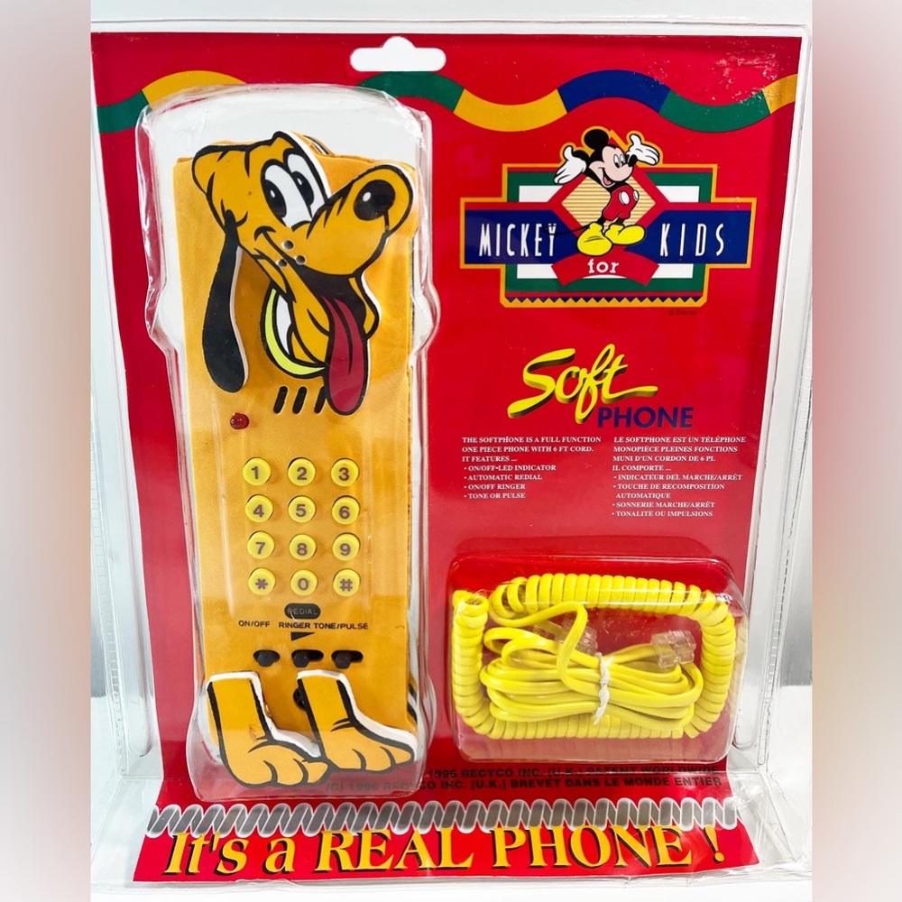 Vintage 1996 Mickey for Kids Pluto Full functioning Soft Phone w/ 6ft. Cord